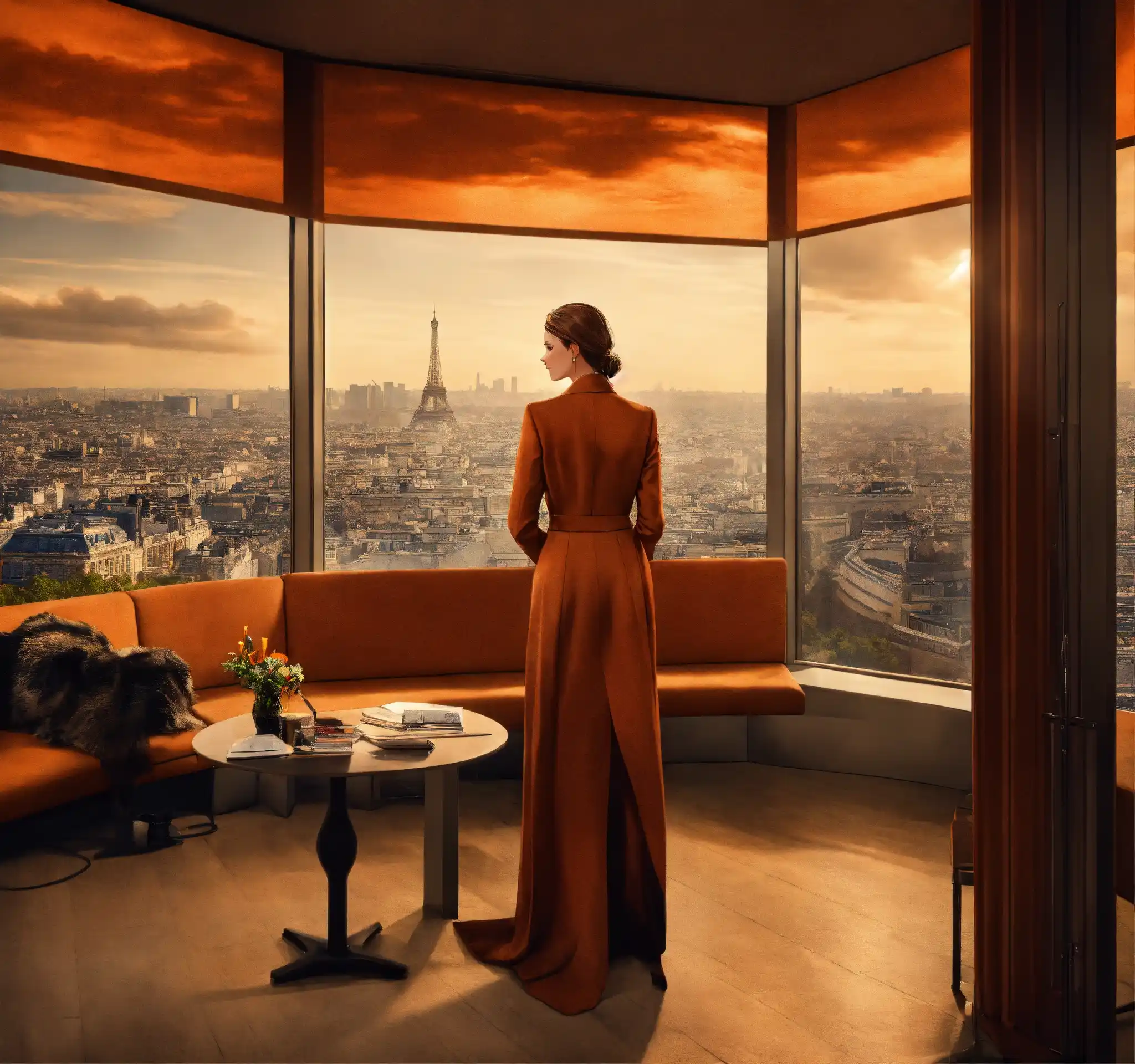 Lichte werkruimte met blauwe wanddecoratie